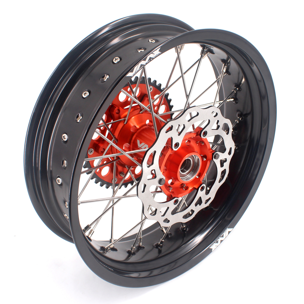 VMX 3.5/5.0 Motorcycle Supermoto Wheels Rims Set Fit KTM SX EXC 250 450 Orange Hub With Disc
