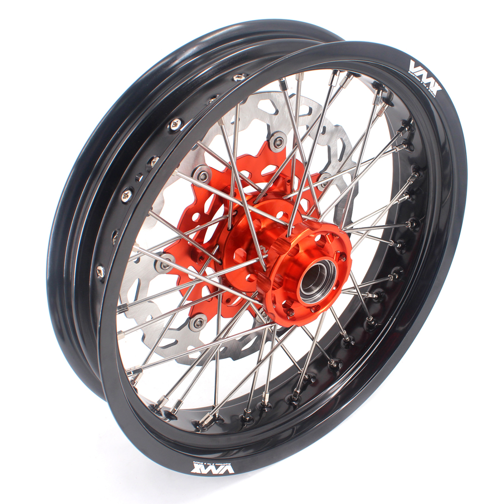 VMX 3.5/5.0 Motorcycle Supermoto Wheels Rims Set Fit KTM SX EXC 250 450 Orange Hub With Disc
