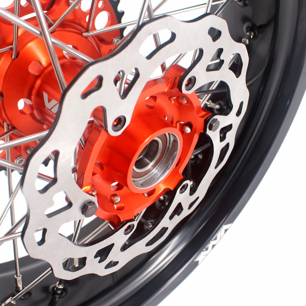 VMX 3.5/5.0 Motorcycle Supermoto Wheels Rims Set Fit KTM SX EXC 250 450 Orange Hub With Disc