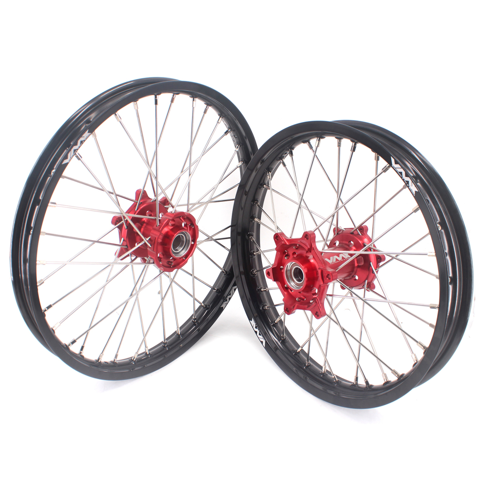 VMX 21/19 MX Racing Motorcycle Wheel Rims Set Compatible with KTM SXF XC-F 250 350 2003-2024 Red Hub