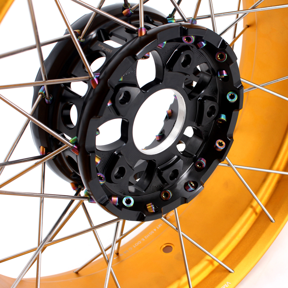 VMX Fit BMW R1200GS/R1250GS Tubeless Motorcycle Wheels 3.0*19"/4.5*17" Set Black Hub Gold Rim