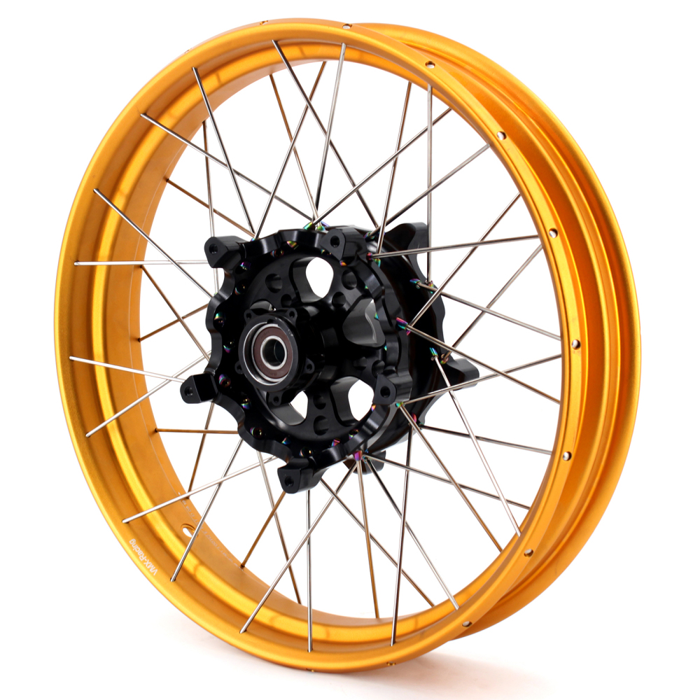 VMX Fit BMW R1200GS/R1250GS Tubeless Motorcycle Wheels 3.0*19"/4.5*17" Set Black Hub Gold Rim