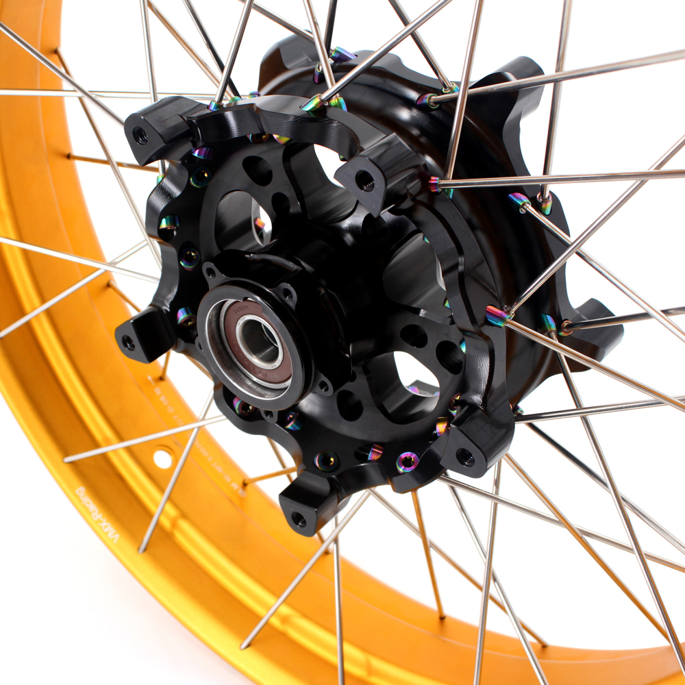 VMX Fit BMW R1200GS/R1250GS Tubeless Motorcycle Wheels 3.0*19"/4.5*17" Set Black Hub Gold Rim