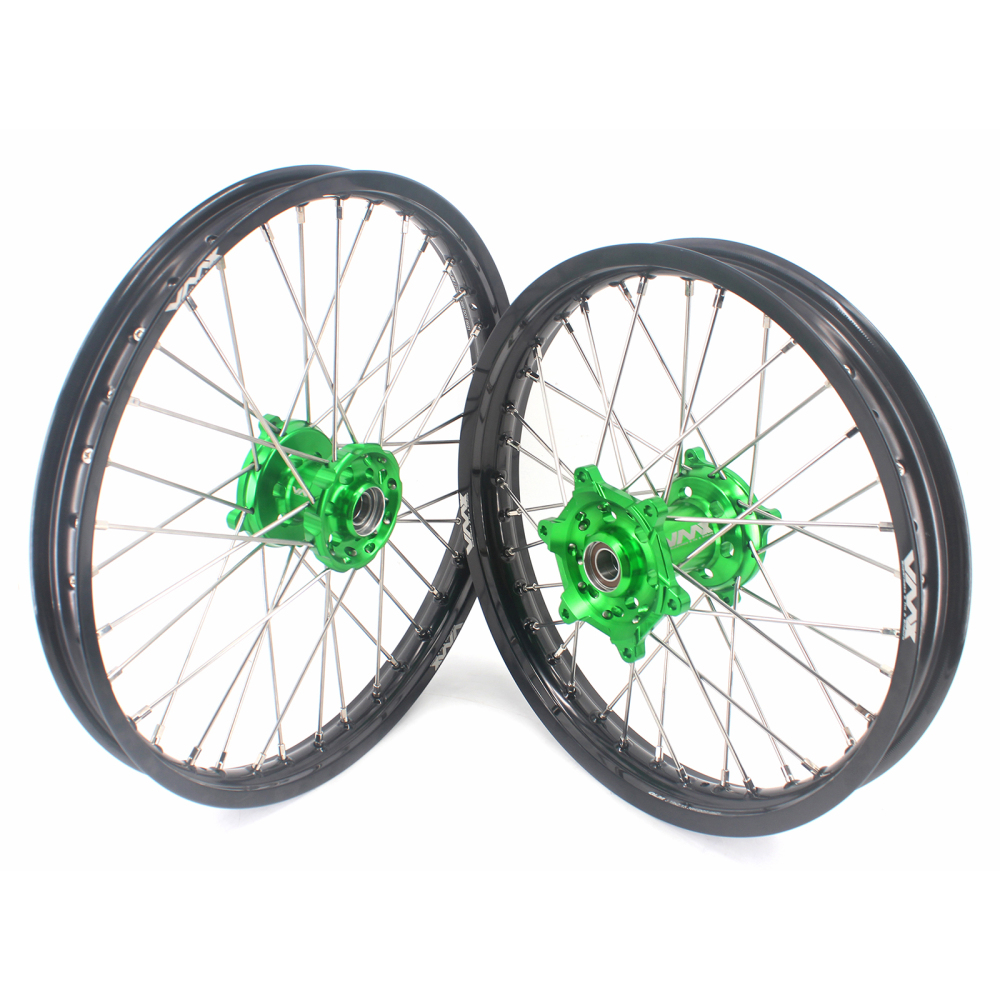 VMX 21/19 Dirt Bike Motorcycle Wheels Rim Set Fit KAWASAKI KX250F KX450F 2006-2023 Green Hub