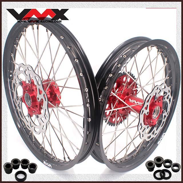 VMX 21/18 Enduro Wheels Set With Disc Compatible with KTM EXC XCW 125 400 2020 Red Hub