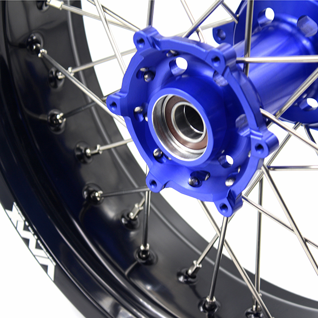 VMX 3.5/5.0 Motorcycle Supermoto Street Stunt Wheels Set Fit HUSABERG FE FC 04-14 Blue Hub Black Rim
