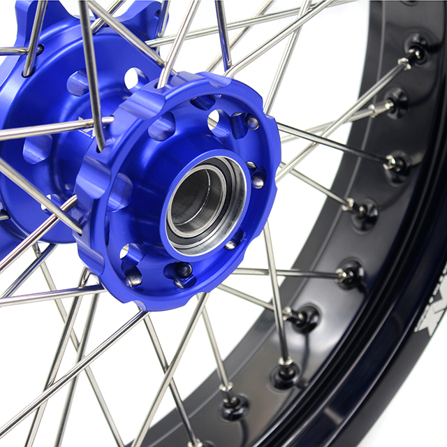 VMX 3.5/5.0 Motorcycle Supermoto Street Stunt Wheels Set Fit HUSABERG FE FC 04-14 Blue Hub Black Rim