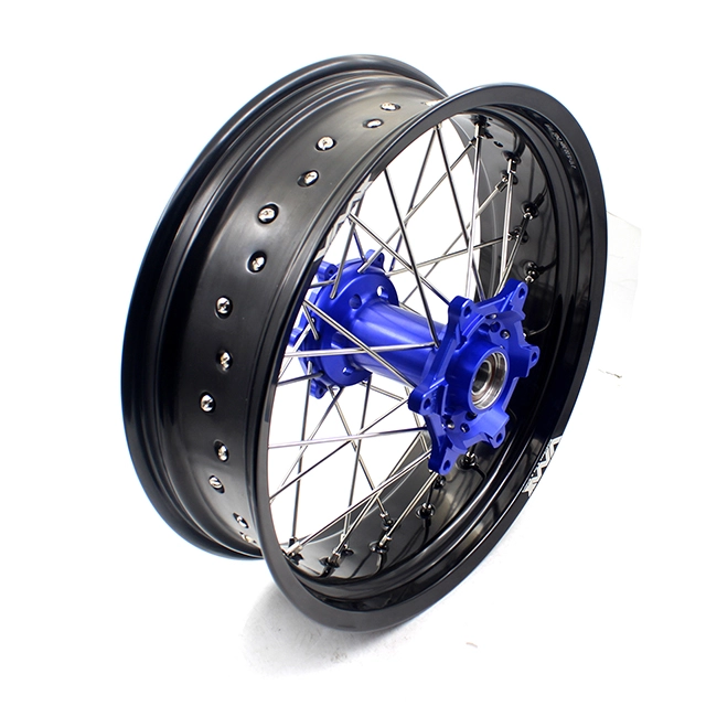 VMX 3.5/5.0 Motorcycle Supermoto Street Stunt Wheels Set Fit HUSABERG FE FC 04-14 Blue Hub Black Rim