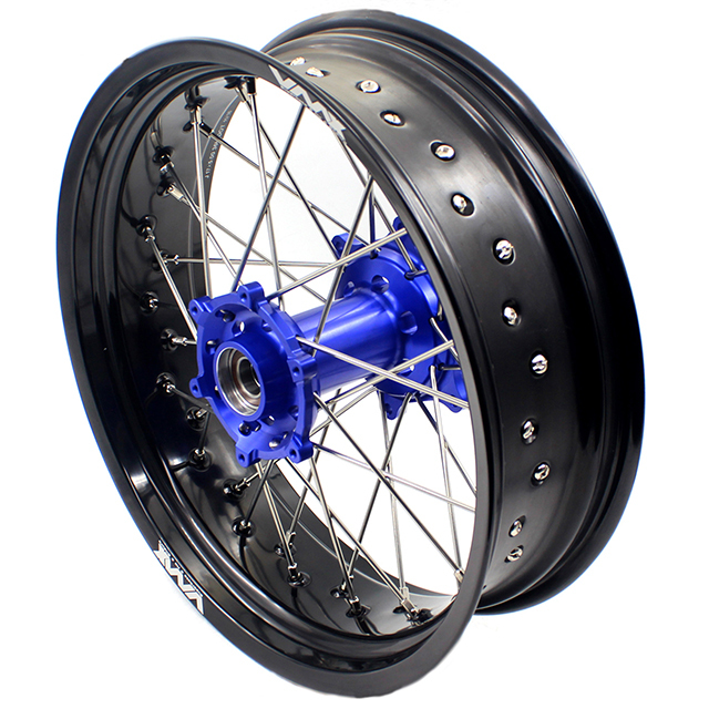 VMX 3.5/5.0 Motorcycle Supermoto Street Stunt Wheels Set Fit HUSABERG FE FC 04-14 Blue Hub Black Rim