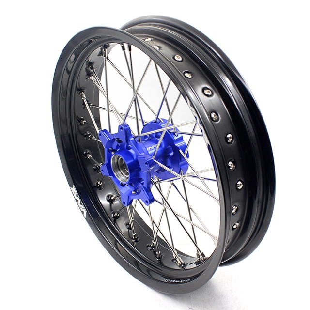 VMX 3.5/5.0 Motorcycle Supermoto Street Stunt Wheels Set Fit HUSABERG FE FC 04-14 Blue Hub Black Rim