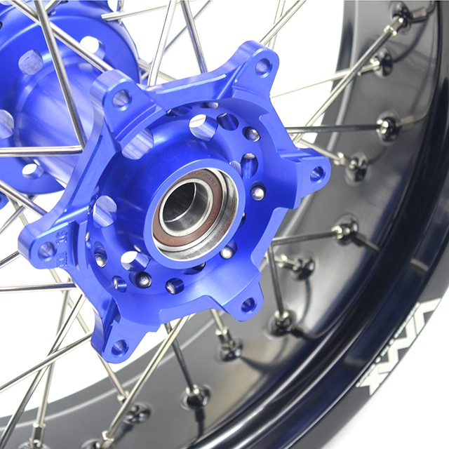 VMX 3.5/5.0 Motorcycle Supermoto Street Stunt Wheels Set Fit HUSABERG FE FC 04-14 Blue Hub Black Rim