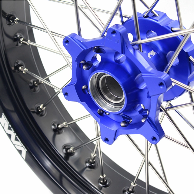 VMX 3.5/5.0 Motorcycle Supermoto Street Stunt Wheels Set Fit HUSABERG FE FC 04-14 Blue Hub Black Rim