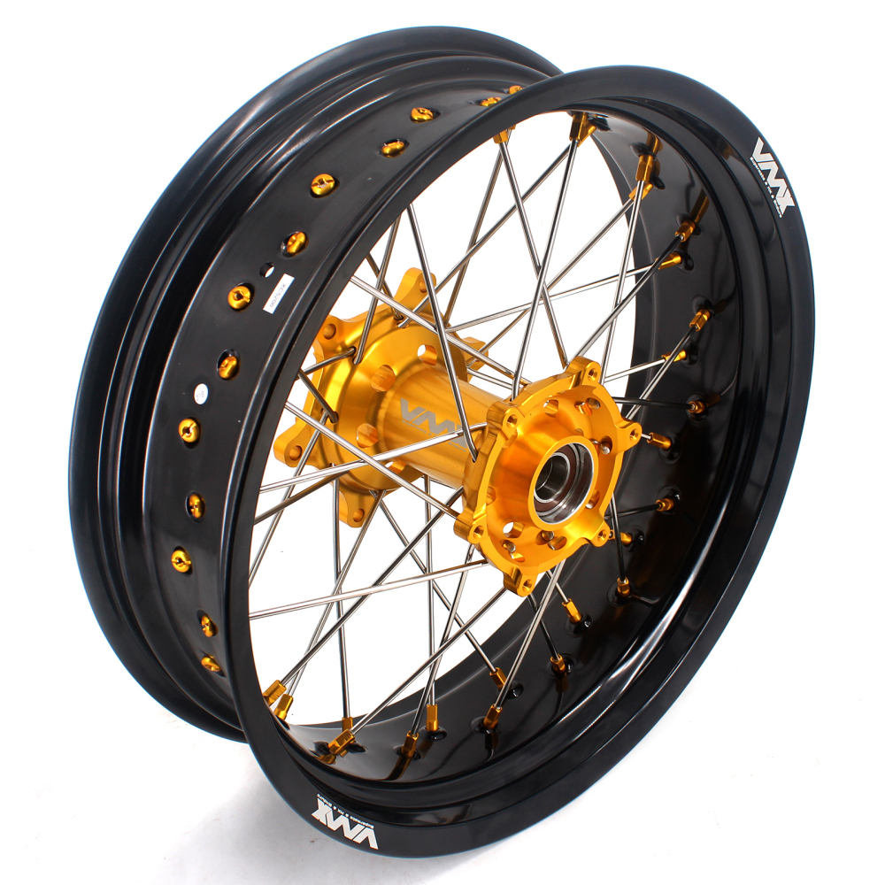VMX 3.5/5.0 Motorcycle Supermoto Wheels Set Fit KTM SX-F EXC-R 250 450 530 Gold Nipple