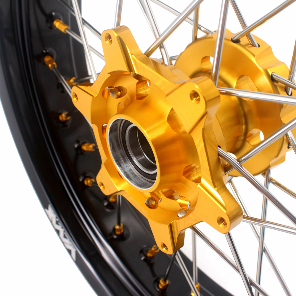 VMX 3.5/5.0 Motorcycle Supermoto Wheels Set Fit KTM SX-F EXC-R 250 450 530 Gold Nipple