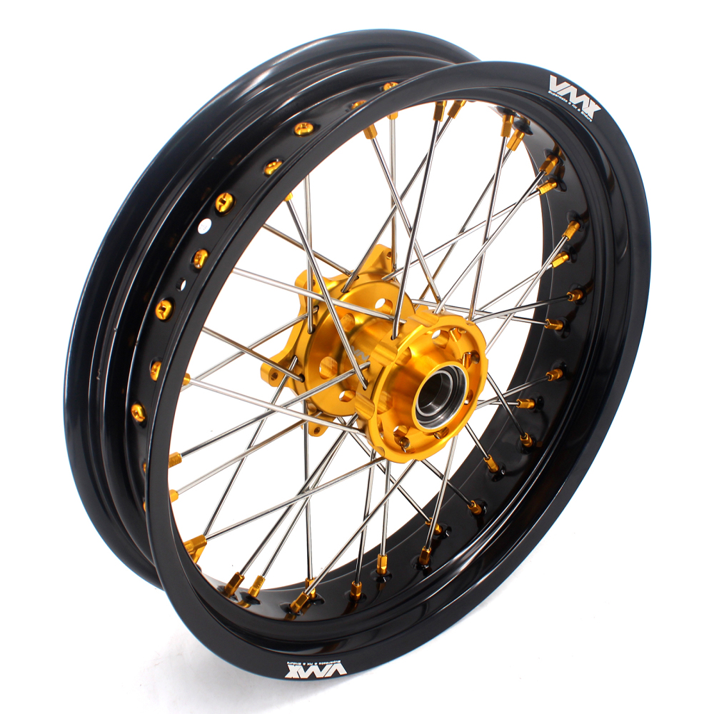 VMX 3.5/5.0 Motorcycle Supermoto Wheels Set Fit KTM SX-F EXC-R 250 450 530 Gold Nipple