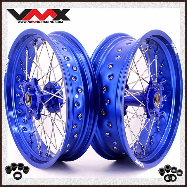 Fit KTM SX EXC XCW 125-530CC 2003-2026--VMX 3.5/5.0 Motorcycle Supermoto Wheels Silver Spoke Blue Rim CNC Hubs