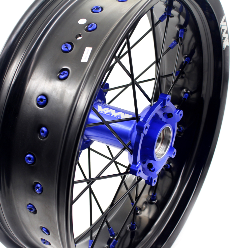 VMX 3.5/5.0 Motorcycle Supermoto Wheels Set Fit KTM SX EXC XC-F 250 450 Blue Nipple Black Spoke