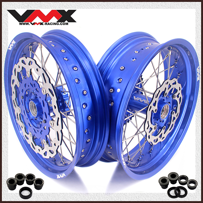 Fit KTM SX EXC XCW 125-530CC 2003-2026--VMX 3.5/5.0 Motorcycle Supermoto Wheels Set Silver Spoke Blue Rim CNC Hubs with Discs