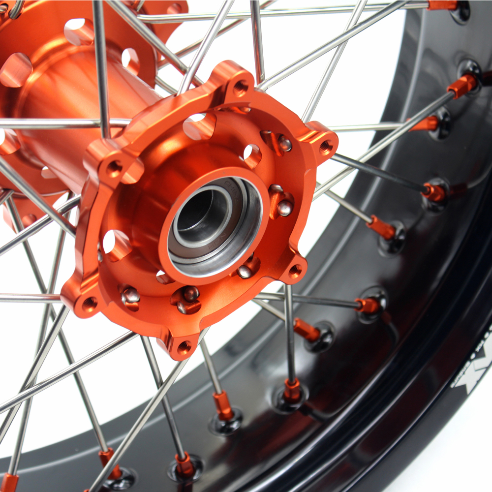VMX 3.5/5.0 Motorcycle Supermoto Wheels Set Fit KTM SXF EXC-R 250 530 Orange Nipple