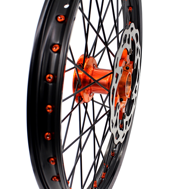 VMX 21/19 MX Casting Off-road Wheels Rims Compatible with KTM SXF XC 2003-2024 Orange Nipple Black Spoke Disc
