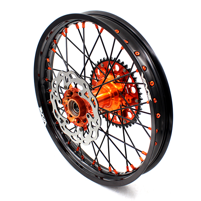 VMX 21/19 MX Casting Off-road Wheels Rims Compatible with KTM SXF XC 2003-2024 Orange Nipple Black Spoke Disc