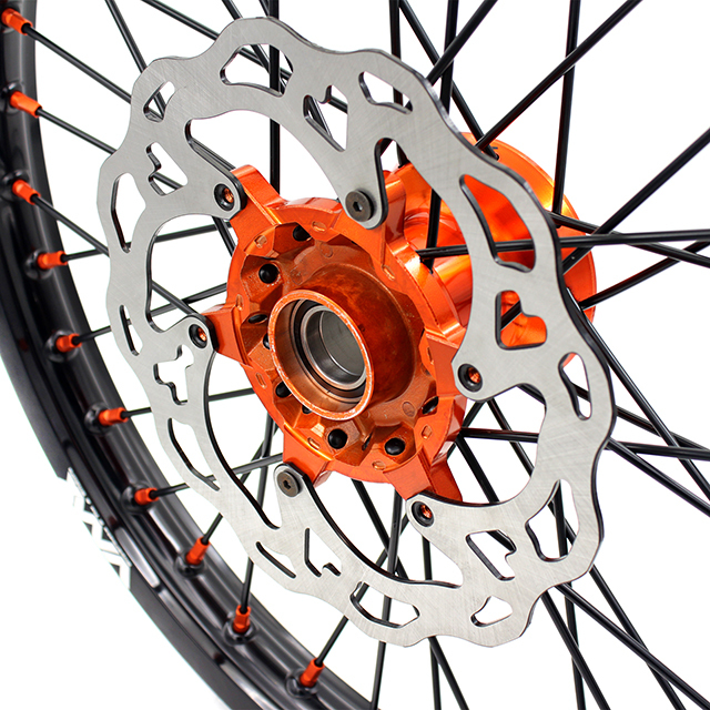 VMX 21/18 Enduro Casting Wheels Rims Set Compatible with KTM EXC 125 530  2003-2024 Orange/Black With Disc