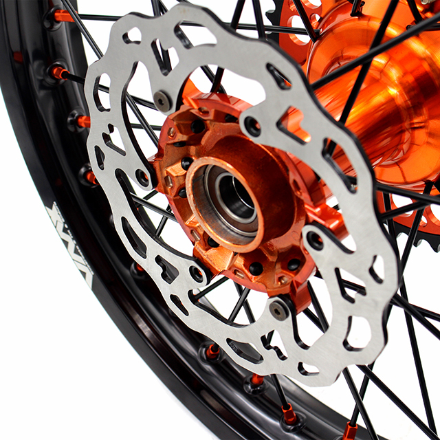 VMX 21/18 Enduro Casting Wheels Rims Set Compatible with KTM EXC 125 530  2003-2024 Orange/Black With Disc