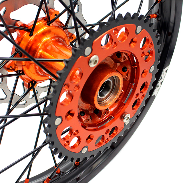 VMX 21/18 Enduro Casting Wheels Rims Set Compatible with KTM EXC 125 530  2003-2024 Orange/Black With Disc