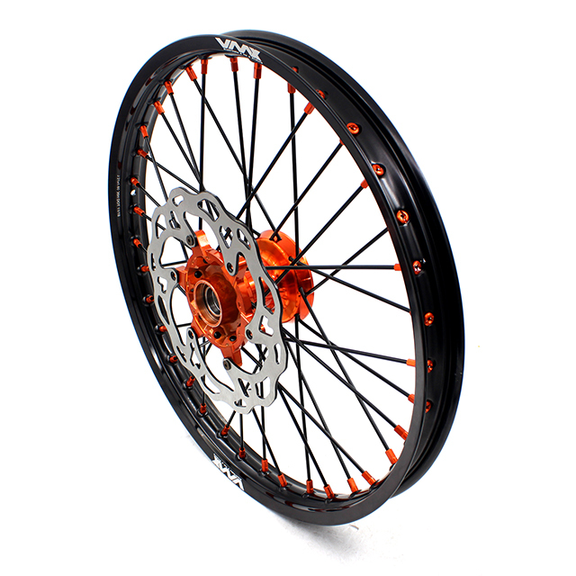 VMX 21/18 Enduro Casting Wheels Rims Set Compatible with KTM EXC 125 530  2003-2024 Orange/Black With Disc
