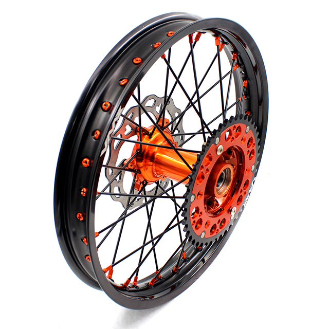 VMX 21/18 Enduro Casting Wheels Rims Set Compatible with KTM EXC 125 530  2003-2024 Orange/Black With Disc