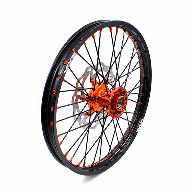 VMX 21/18 Enduro Casting Wheels Rims Set Compatible with KTM EXC 125 530  2003-2024 Orange/Black With Disc