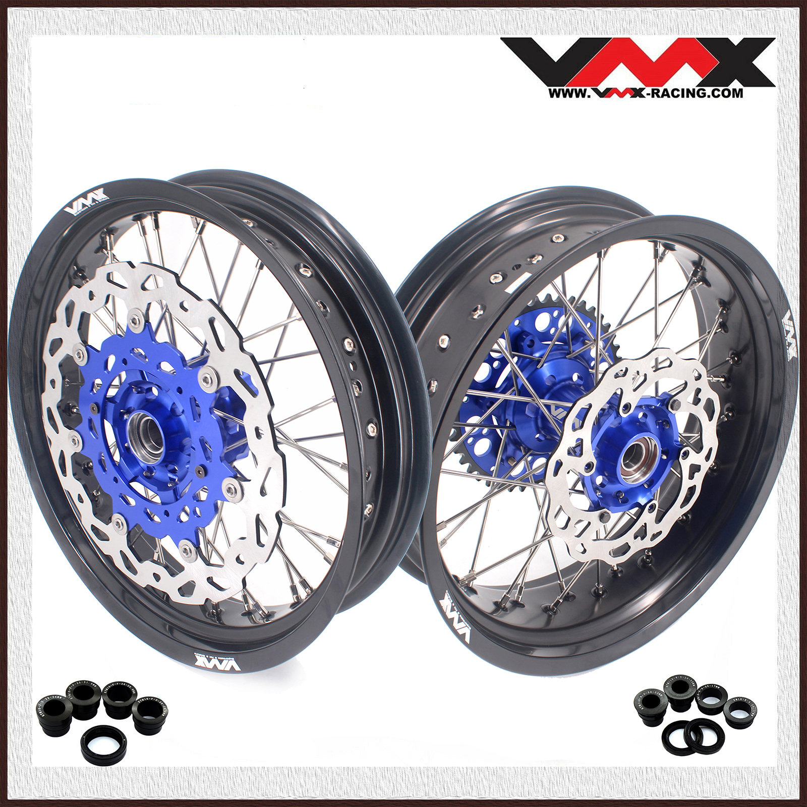 Fit KTM SXF EXC XC XCW 2003-2026 --VMX 3.5/5.0 Motorcycle Supermoto Wheels CNC Blue Hubs Discs