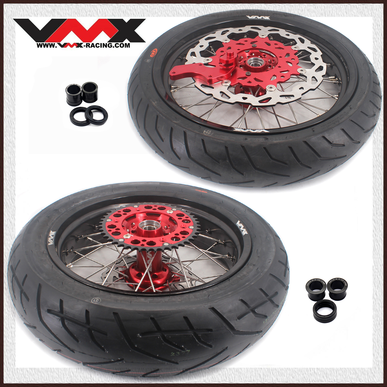 Fit HONDA CRF250R 04-13 CRF450R 02-12 --VMX 3.5/5.0 Motorcycle Supermoto Wheels Set with CST Tires CNC Red Hub