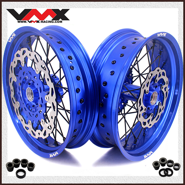 VMX 3.5/5.0 Supermoto Dirt Bike Wheel Rims Fit HUSQVARNA 2014-2024 TE TC FE FC Blue Rim Black Nipple