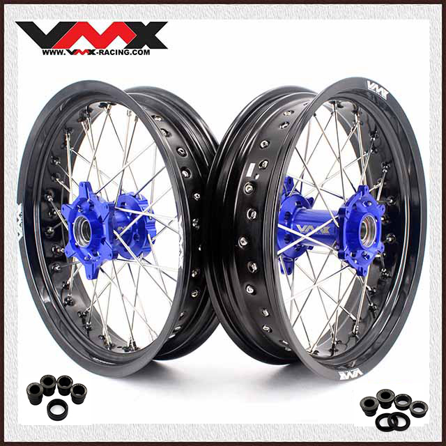 Fit HUSABERG FE FC 2004 - 2014 VMX 3.5/5.0 Motorcycle Supermoto Street Wheels Set CNC Blue Hub Black Rim