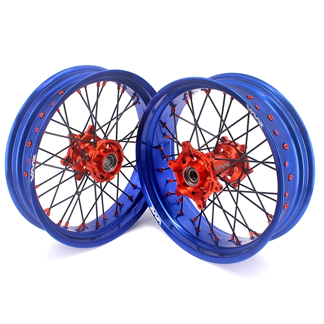 VMX 3.5/5.0 Motorcycle Supermoto Wheels Rim Fit KTM EXC SX 250 400 Blue Rim Orange Nipple