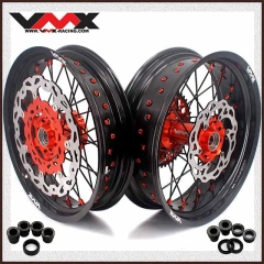 VMX 3.5/5.0 Motorcycle Supermoto Wheel Rim Set fit KTM SX-F EXC XC 250 500 2003-2025 Orange Nipple Black Spoke