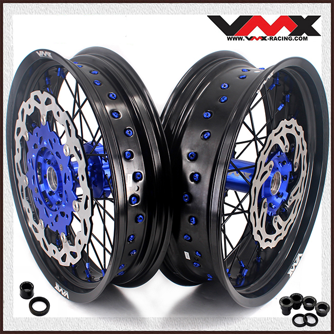 VMX 3.5/5.0 Motorcycle Supermoto Wheel Disc Fit YAMAHA WR250F WR450F Blue Nipple Black Spoke