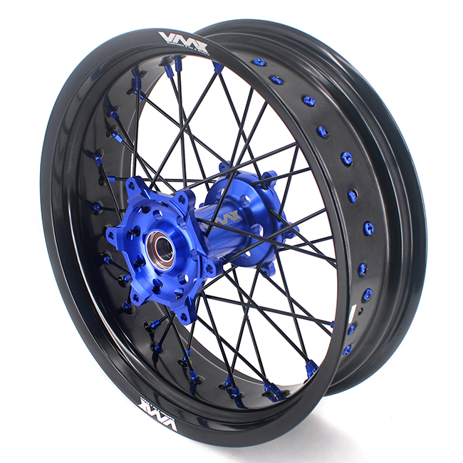 VMX 3.5/5.0 Motorcycle Supermoto Wheels Rim Set Fit YAMAHA WR250F WR450F 2018 Blue Nipple Black Spoke