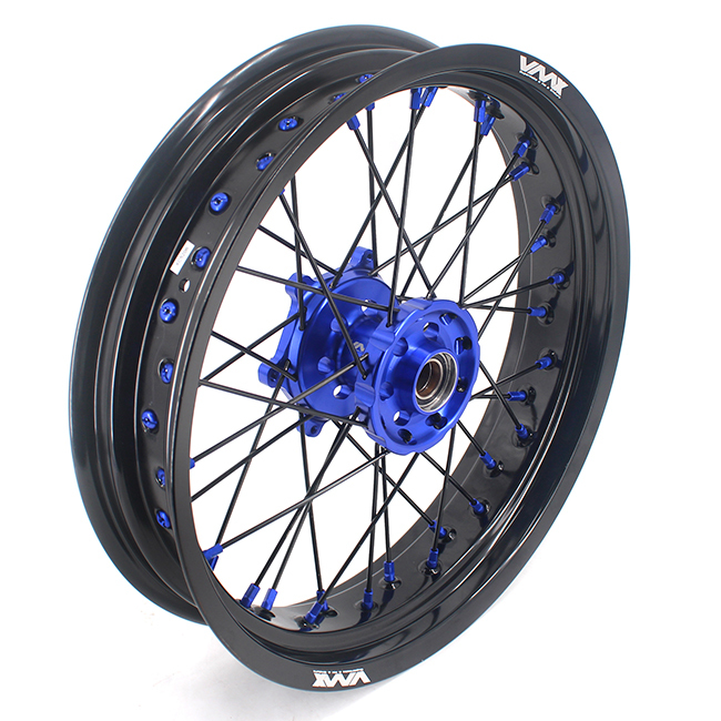VMX 3.5/5.0 Motorcycle Supermoto Wheels Rim Set Fit YAMAHA WR250F WR450F 2018 Blue Nipple Black Spoke