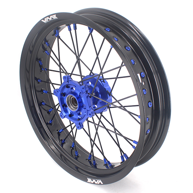 VMX 3.5/5.0 Motorcycle Supermoto Wheels Rim Set Fit YAMAHA WR250F WR450F 2018 Blue Nipple Black Spoke