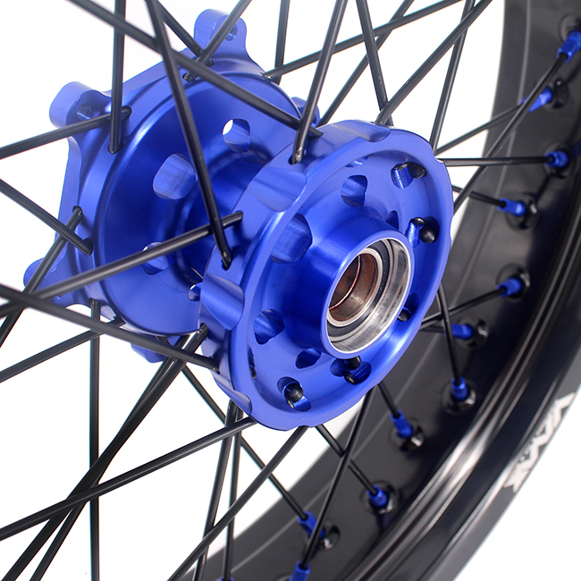 VMX 3.5/5.0 Motorcycle Supermoto Wheels Rim Set Fit YAMAHA WR250F WR450F 2018 Blue Nipple Black Spoke