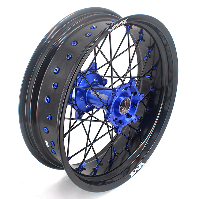 VMX 3.5/5.0 Motorcycle Supermoto Wheels Rim Set Fit YAMAHA WR250F WR450F 2018 Blue Nipple Black Spoke