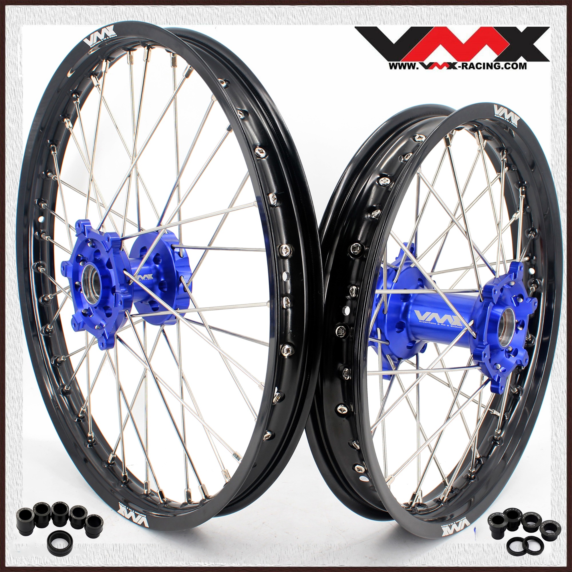 21/18 Rims fit Yamaha YZ125 YZ250 YZ250F YZ450F 2001-2026 -- VMX Dirt Bike Wheels CNC Blue Hubs