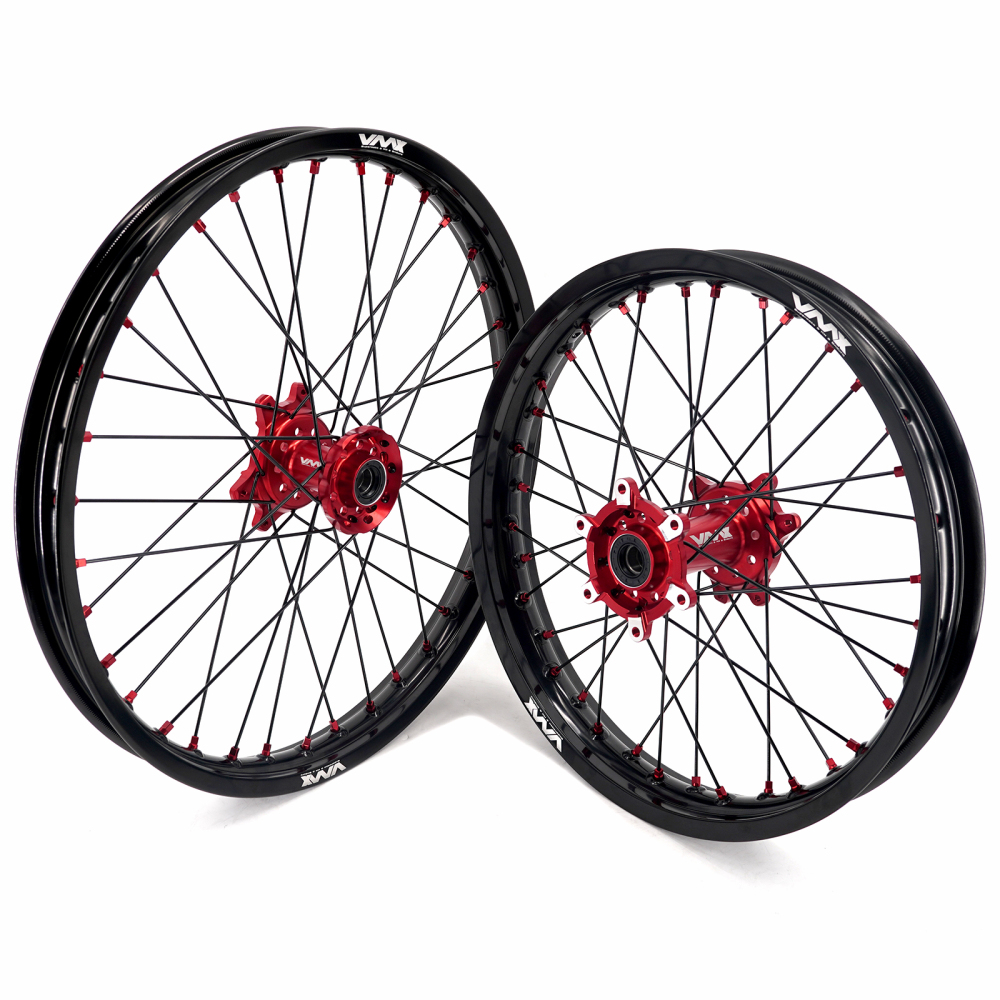 VMX 1.6*21" /2.15*18" Electric Bike Wheels Fit Surron Ultra Bee  Dirt Bike  Red Nipple Black Spoke