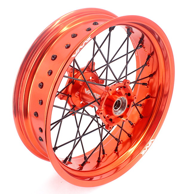 VMX 3.5/5.0 Motorcycle Supermoto Wheels Compatible with KTM SX-F EXC 250 350 Black Nipple Orange Rim