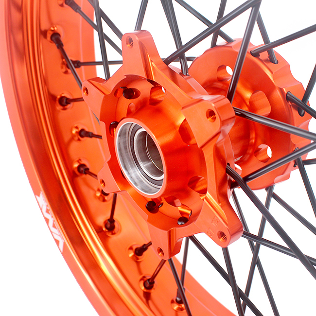 VMX 3.5/5.0 Motorcycle Supermoto Wheels Compatible with KTM SX-F EXC 250 350 Black Nipple Orange Rim