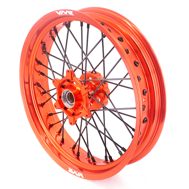 VMX 3.5/5.0 Motorcycle Supermoto Wheels Compatible with KTM SX-F EXC 250 350 Black Nipple Orange Rim