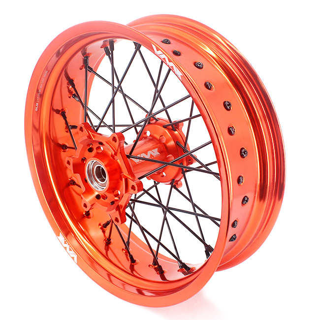 VMX 3.5/5.0 Motorcycle Supermoto Wheels Compatible with KTM SX-F EXC 250 350 Black Nipple Orange Rim