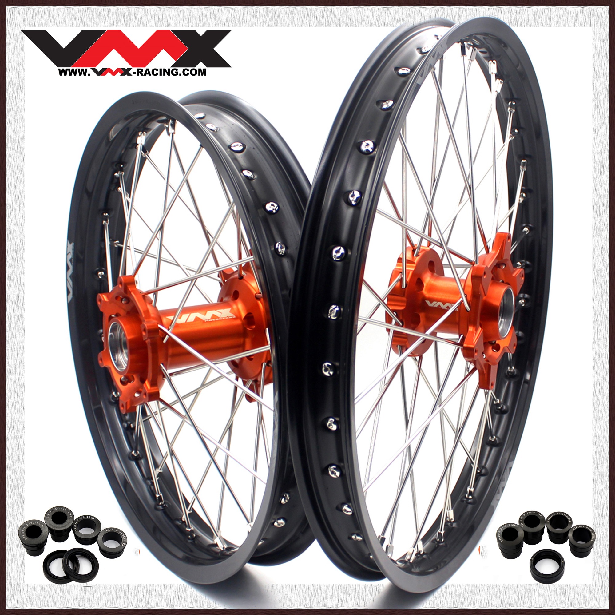 VMX 21/18 Rims for EXC XCF XCW SXF 2003 -2026 -- Dirt Bike Wheels for KTM CNC Orange Hubs